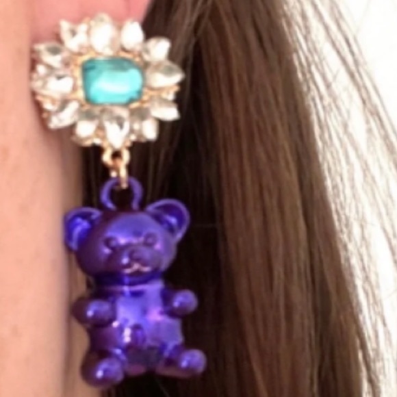 NWT Betsey Johnson Purple Gummy Bear Gem Drop Earrings - Picture 2 of 4